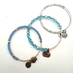 Alex and Ani Set of 3 Blue and White Beaded energy charms healing Bracelets